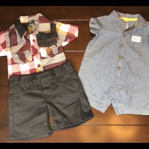 Infant Boys Denim Romper & Shirt and Shorts Bundle